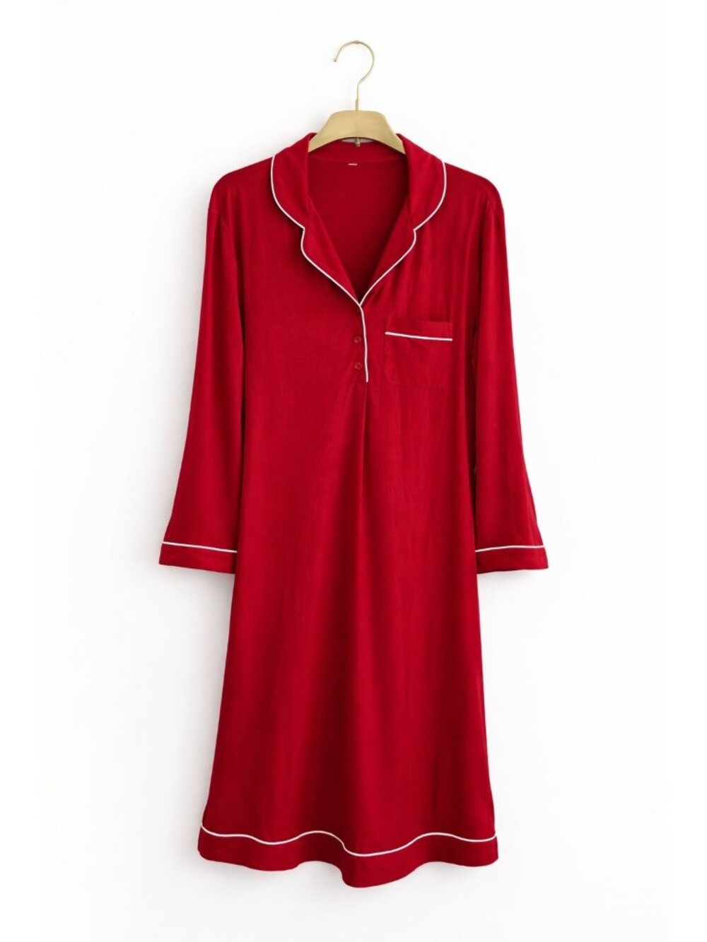 Escalier Womens Medium Red Top Notch Nightgown Long Sleeve Pajamas NEW